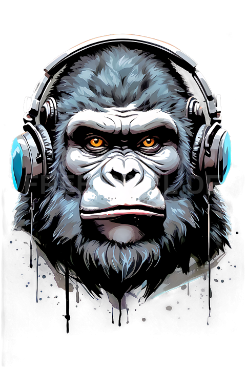 T Shirt Design, Gorilla mit Kopfhörer 08 1713251543