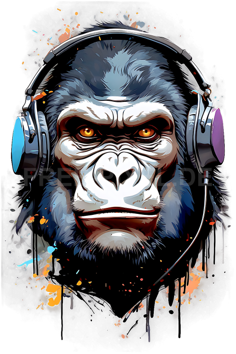 T Shirt Design, Gorilla mit Kopfhörer 04 1713251543