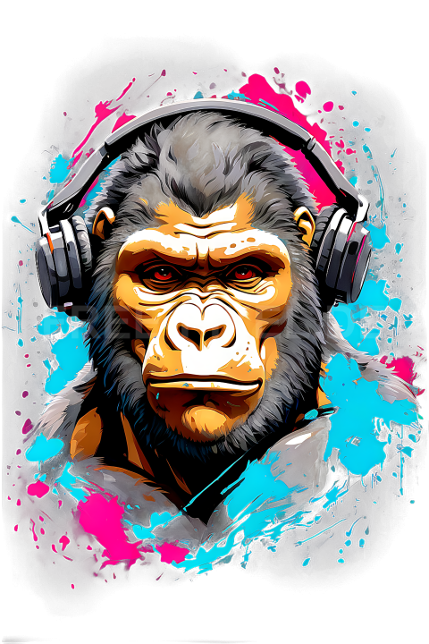 T Shirt Design, Gorilla mit Kopfhörer 06 1713251543