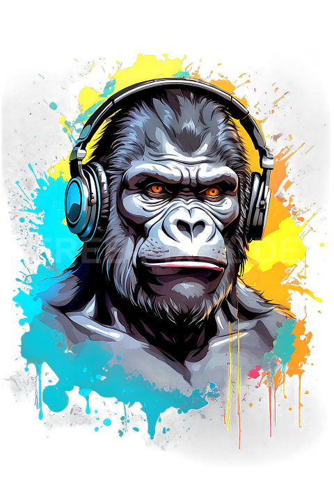 T Shirt Design, Gorilla mit Kopfhörer 32 1713251543