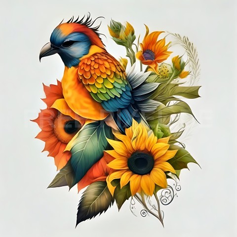 Sonnenblumen mit Vogel V1 31