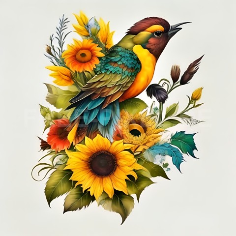 Sonnenblumen mit Vogel V1 29