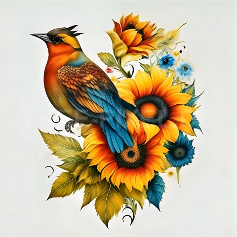 Sonnenblumen mit Vogel V1 32