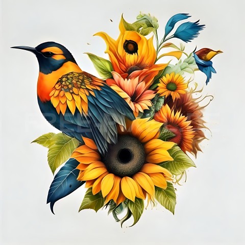 Sonnenblumen mit Vogel V1 27