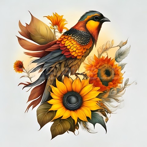 Sonnenblumen mit Vogel V1 36
