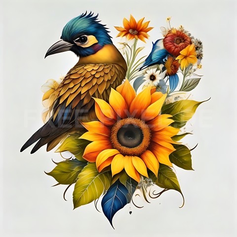 Sonnenblumen mit Vogel V1 28