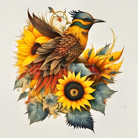 Sonnenblumen mit Vogel V1 24