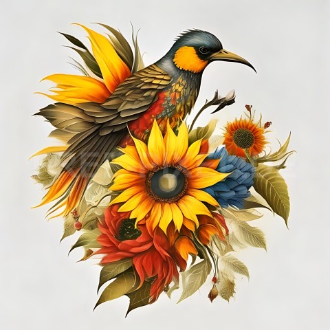 Sonnenblumen mit Vogel V1 38