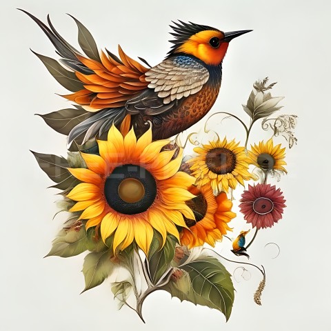 Sonnenblumen mit Vogel V1 25