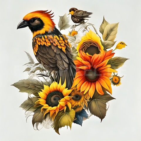 Sonnenblumen mit Vogel V1 35