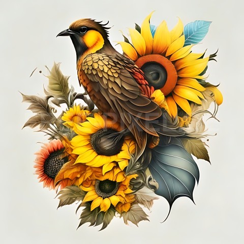 Sonnenblumen mit Vogel V1 40