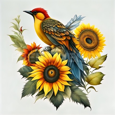 Sonnenblumen mit Vogel V1 16