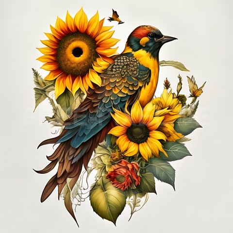 Sonnenblumen mit Vogel V1 02