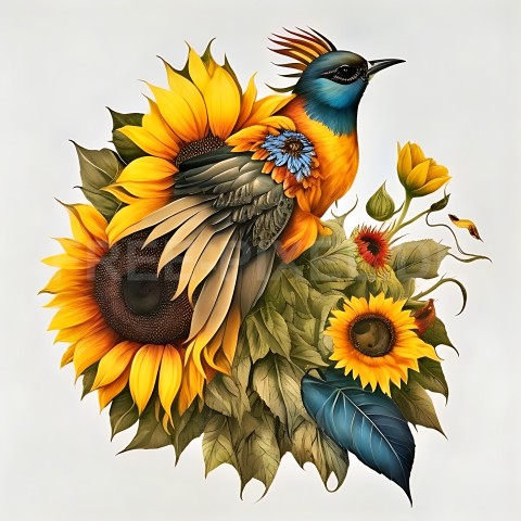 Sonnenblumen mit Vogel V1 13