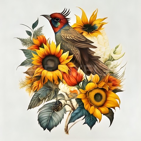 Sonnenblumen mit Vogel V1 41
