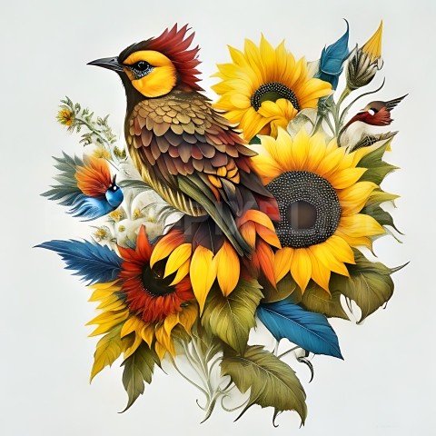 Sonnenblumen mit Vogel V1 17