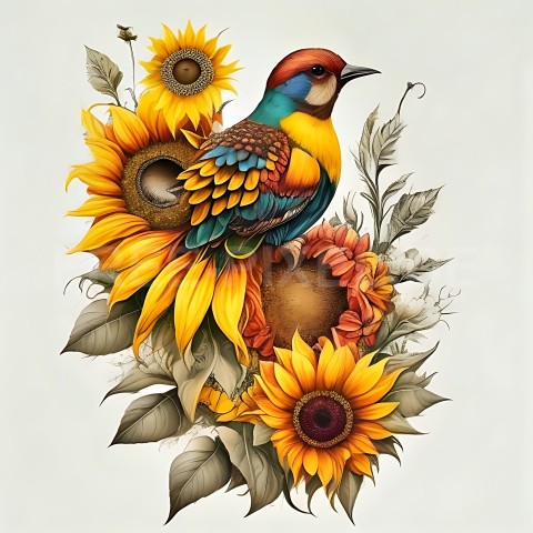 Sonnenblumen mit Vogel V1 48