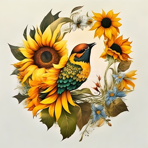 Sonnenblumen mit Vogel V1 09