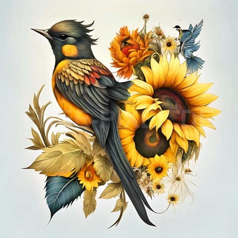 Sonnenblumen mit Vogel V1 26