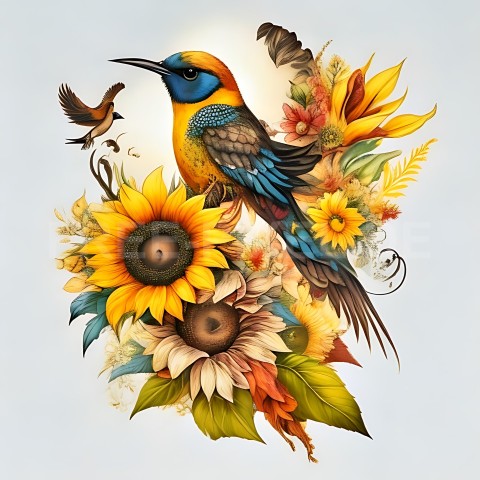 Sonnenblumen mit Vogel V1 44