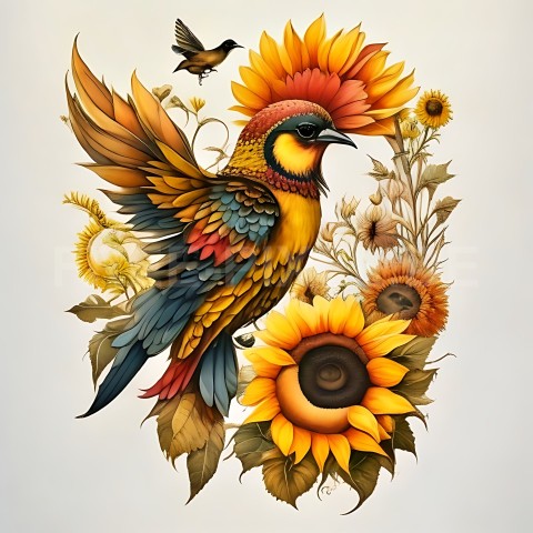 Sonnenblumen mit Vogel V1 47