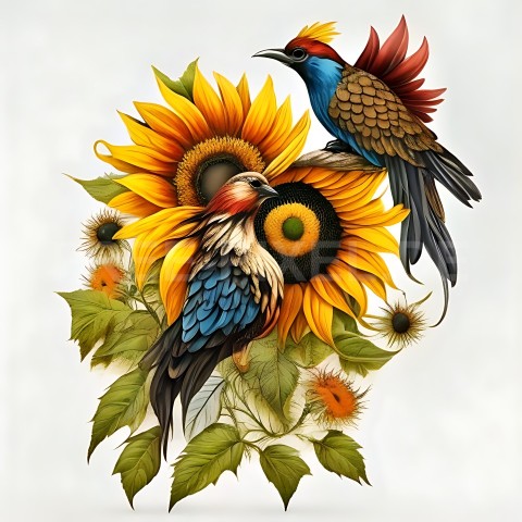Sonnenblumen mit Vogel V1 14