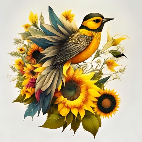Sonnenblumen mit Vogel V1 06
