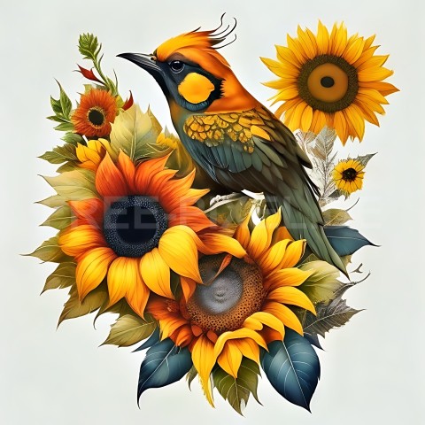 Sonnenblumen mit Vogel V1 45