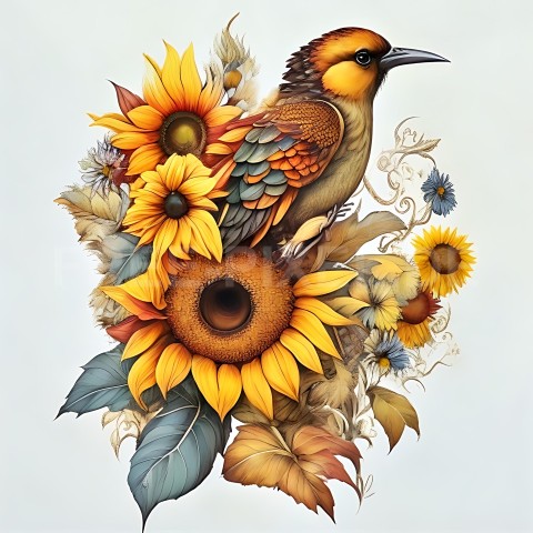 Sonnenblumen mit Vogel V1 03