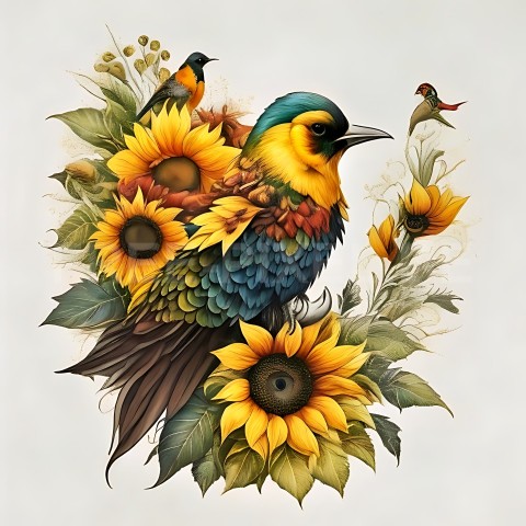 Sonnenblumen mit Vogel V1 42
