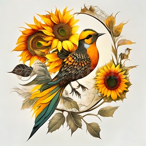 Sonnenblumen mit Vogel V1 12
