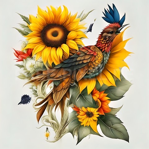 Sonnenblumen mit Vogel V1 19