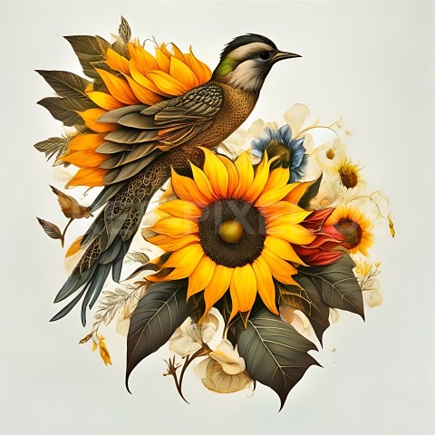 Sonnenblumen mit Vogel V1 04