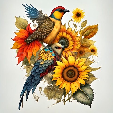 Sonnenblumen mit Vogel V1 49