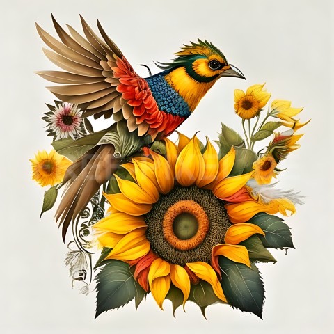 Sonnenblumen mit Vogel V1 15