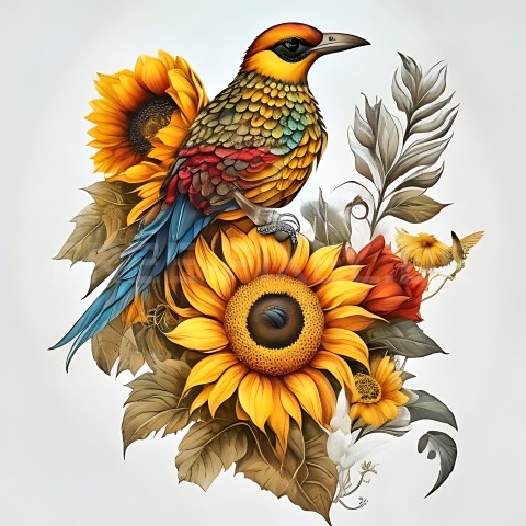 Sonnenblumen mit Vogel V1 50