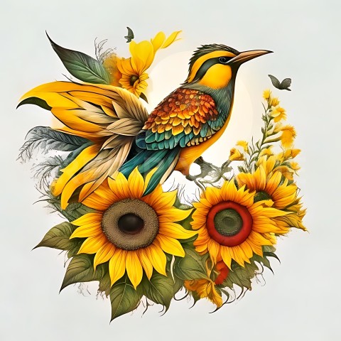 Sonnenblumen mit Vogel V1 05