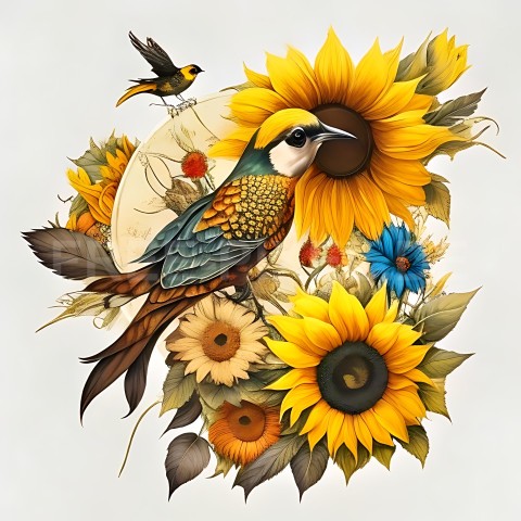 Sonnenblumen mit Vogel V1 10