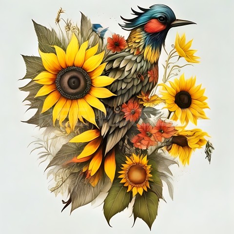 Sonnenblumen mit Vogel V1 21