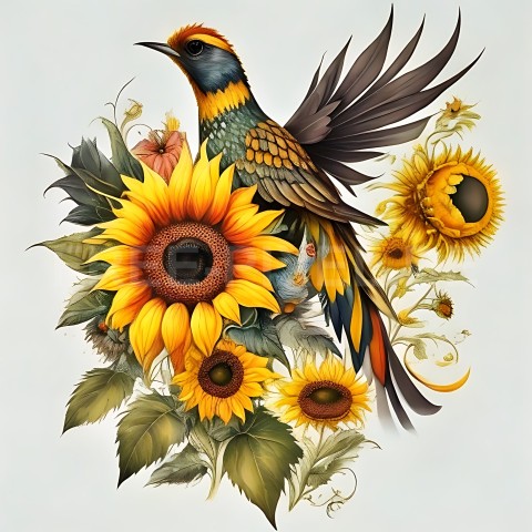 Sonnenblumen mit Vogel V1 23